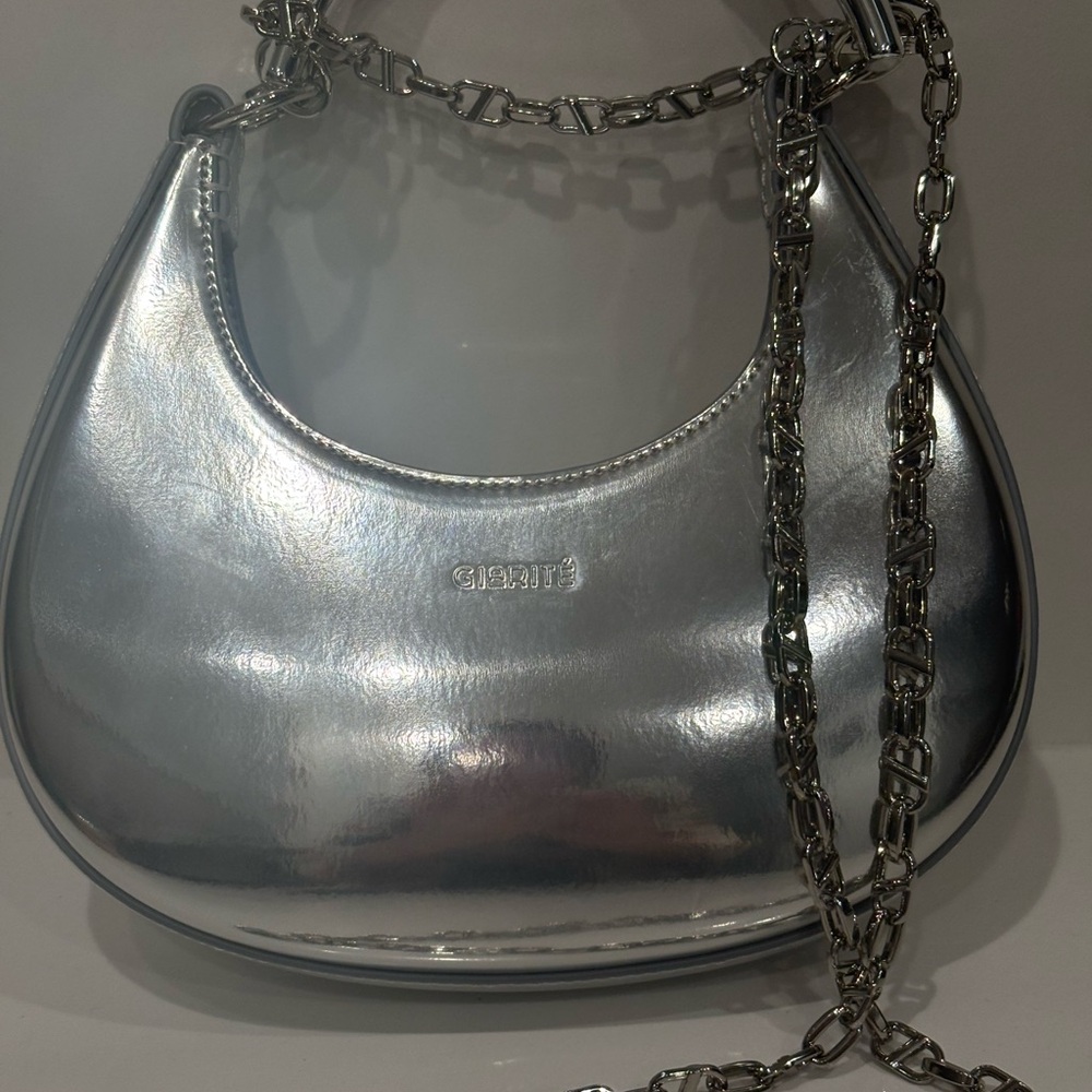 Giarite’ Silver Metallic Luna Hobo Bag